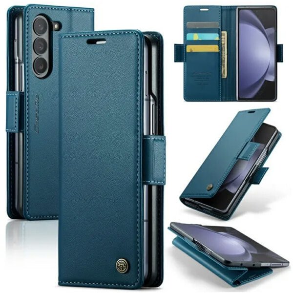 CaseMe Samsung Galaxy Z Fold 5 Retro PU Leather Wallet Case with RFID Blocking Card Holder and Magnetic Closure Cover (Cyan Blue) CaseMe Samsung Galaxy Z Fold 5 Retro PU Leather Wallet Case with RFID Blocking Card Holder and Magnetic Closure Cover (Cyan Blue)